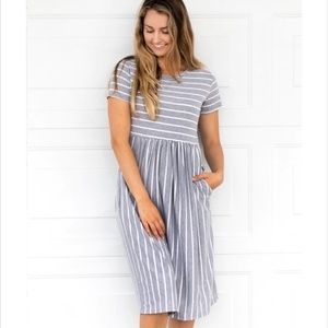 Tickle Teal Gray/ White Stripped Dress